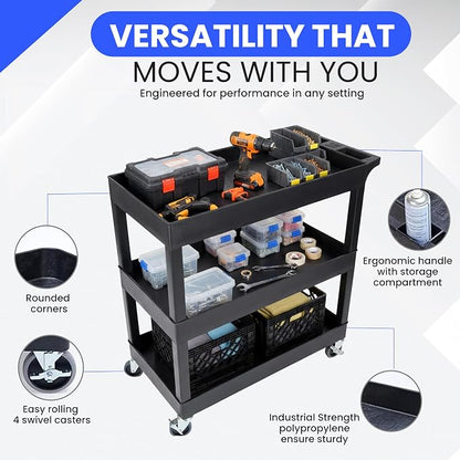 Luxor EC111-B 3-Shelf Heavy Duty Rolling Plastic Utility Cart, warehouse or - Image 4