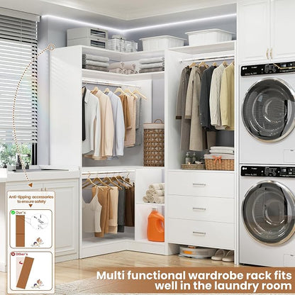 Aheaplus Closet System with 3 Drawers, 2 Hanging Rods & Corner Tower, Corner - Image 2