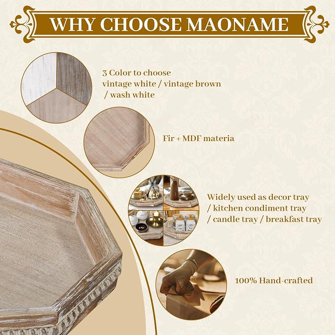 MAONAME Wood Serving Tray, Farmhouse Wooden Tray - Image 8