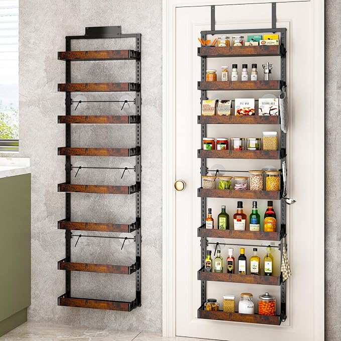 bukfen Over the Door Pantry Organizer, 8-Tier Adjustable Wooden Basket Kitchen by bukfen