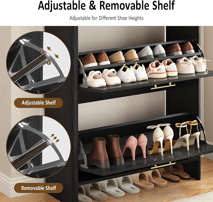 Fluted Shoe Storage Cabinet for Entryway, Narrow Wooden Shoe Cabinet - Image 4