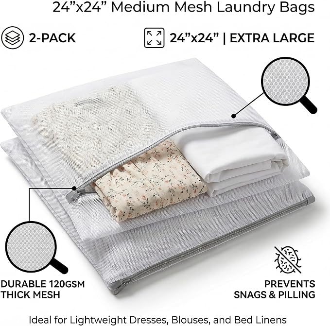 24x24 Medium Mesh Laundry Bags for Delicates, Blouses & Bed Linens – Durable - Image 7