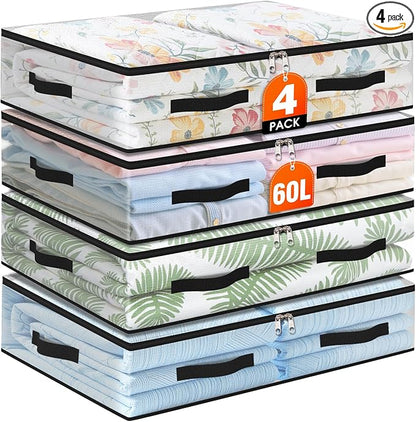 4 Pack Under Bed Storage Bags, 60L Foldable Clear Storage Containers by Unknown