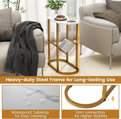 Tangkula Oval Narrow Side Table, 2-Tier End Table w/Mesh Magazine Rack - Image 5