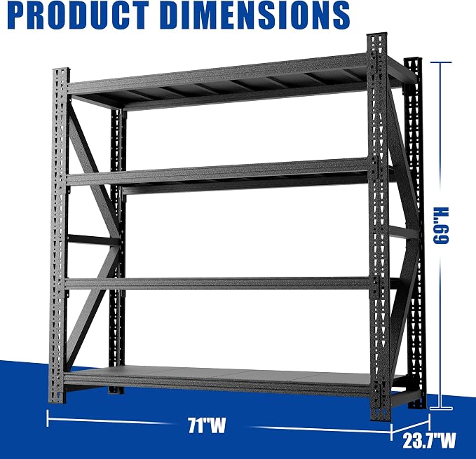 Heavy Duty Warehouse Shelving 4-Tier Industrial Steel Storage Shelves, 2600LB - Image 2