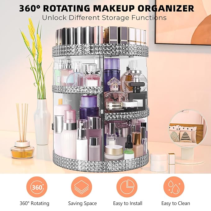 360 Degree Rotating Makeup Organizer, Extra Large Capacity Cosmetic Storage Unit - Image 6