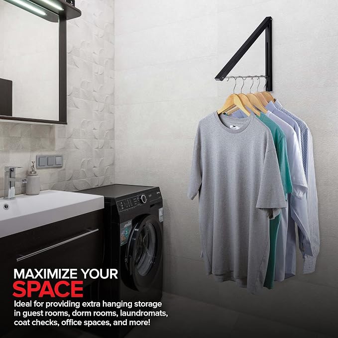 Single Foldable Clothing Rack, Wall-Mounted Retractable Clothes Hanger - Image 6