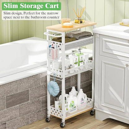 4 Tier Slim Rolling Storage Cart, Laundry Room Cart on Wheels, Small Metal - Image 8