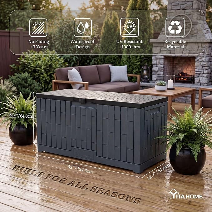 YITAHOME 120 Gallon Large Deck Box, Garden Tools, Pool Supplies, Easy Assembly - Image 5
