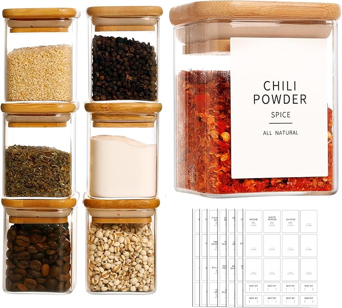 HHMJSM 12 Pcs Square Glass Spice Jars - 5oz Airtight Herb Containers with 148 - Image 7