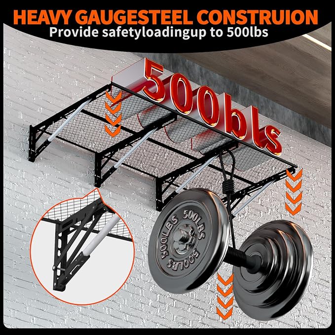 Heavy Duty Foldable Garage Storage Shelves Wall Mounted Metal Rack Unit - Image 5
