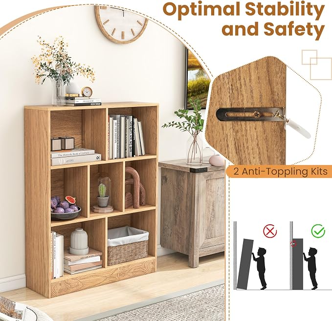 Giantex 7 Cube Bookcase, 4-Tier Freestanding Bookshelf w/ 7 Open Compartments - Image 4