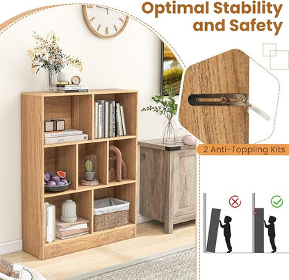 Giantex 7 Cube Bookcase, 4-Tier Freestanding Bookshelf w/ 7 Open Compartments - Image 4