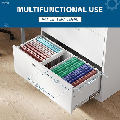 3-Drawer Metal File Cabinet, Lateral Vertical Filing Cabinets - Image 4