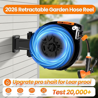 Retractable Garden Hose Reel, 1/2 in x 50 ft Wall Mounted Hose Reel | - Image 3