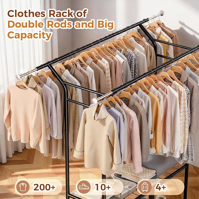 Luxspire Heavy Duty Clothes Rack Load 650 LBS, Double Rod Clothing Racks - Image 3