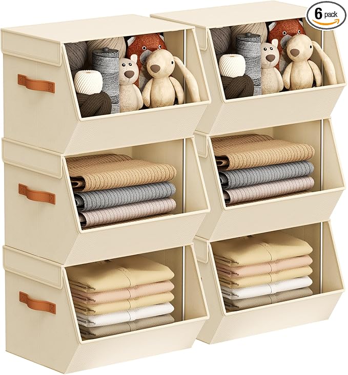Stackable Closet Organizers and Storage Bins, Open Front Closet Shelf Organizer by DiMJ