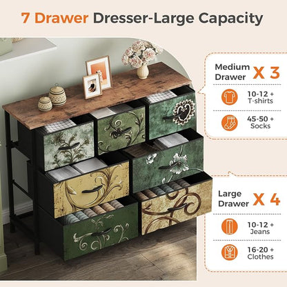 Sweetcrispy 7 Drawer Dresser for Bedroom Storage, Fabric Bins, Floral Print | - Image 4