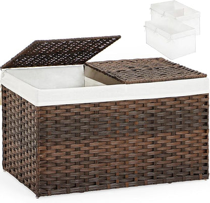 SETVSON Storage Basket with Lid, 2-Lid PE Rattan Storage Bin, 2 Removable by SETVSON