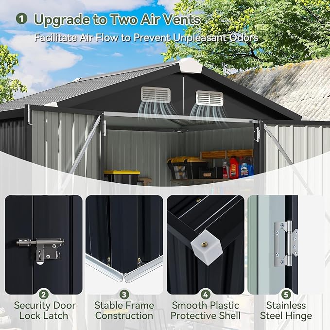 Aoxun 6' x 4' Outdoor Metal Storage Shed - Image 4