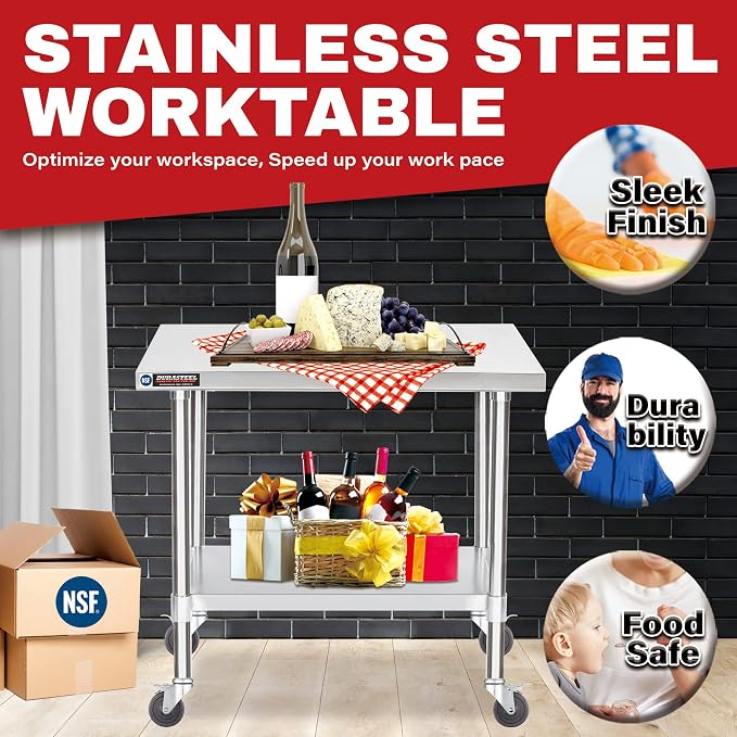 DuraSteel 30x36 NSF Stainless Steel Cart Work Table - Image 2