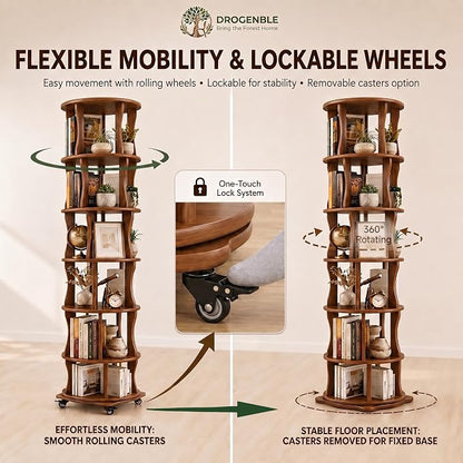 Rotating Bookshelf Tower 6 Tier Corner Bookshelf 360° Spinning Bookshelf | - Image 5