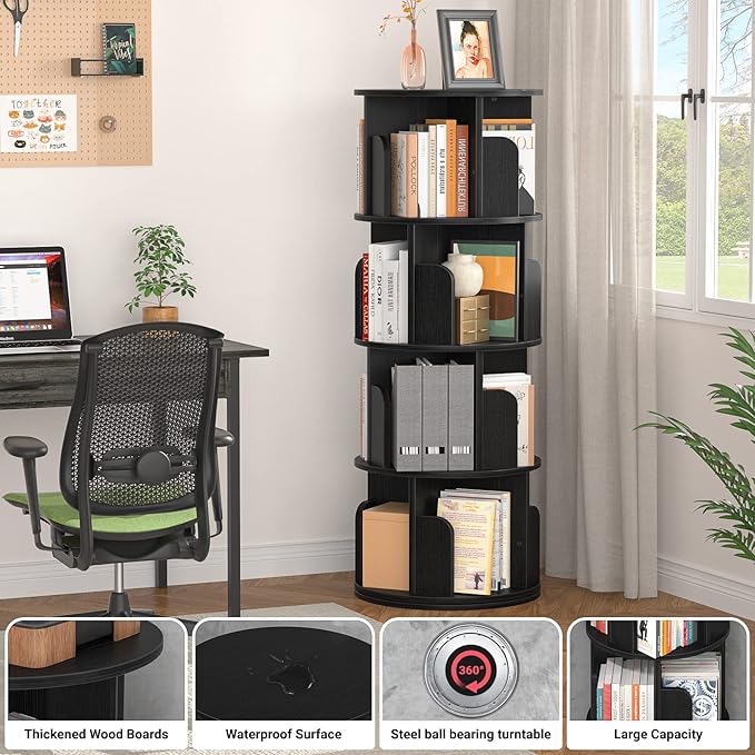 Aheaplus Rotating Bookshelf, 360 Revolving Bookshelf Tower - Image 4