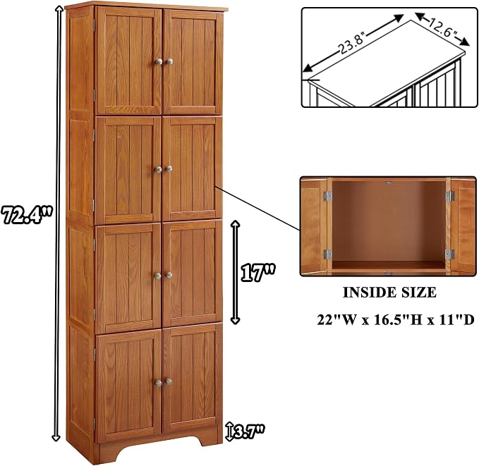72" Tall Farmhouse Storage Cabinet, 4 Tier Kitchen Pantry Cabinet - Image 2