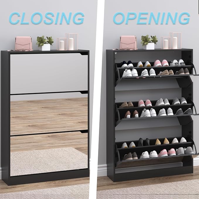 BORNOON Shoe Cabinet with 3-Flip Mirror Drawers, Freestanding Shoe Rack - Image 5
