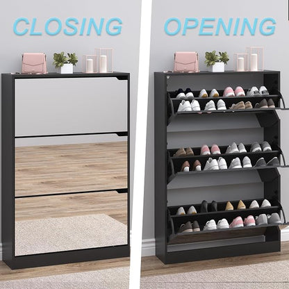 BORNOON Shoe Cabinet with 3-Flip Mirror Drawers, Freestanding Shoe Rack - Image 5