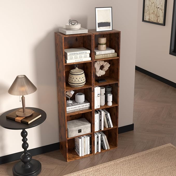 5-Tier Wooden Cube Storage Organizer, 52 Inch Tall Bookcase & Display Shelf - Image 2