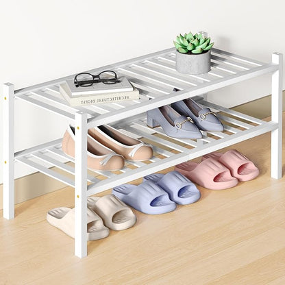 Smiry Bamboo Shoe Rack for Closet, 2 Tier Wooden Stackable Shoe Organizer by Smiry