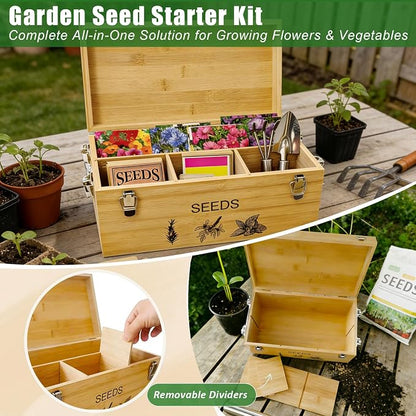 Natural Bamboo Seed Storage Organizer Box – Large Seeds Saver Kit Included - Image 3
