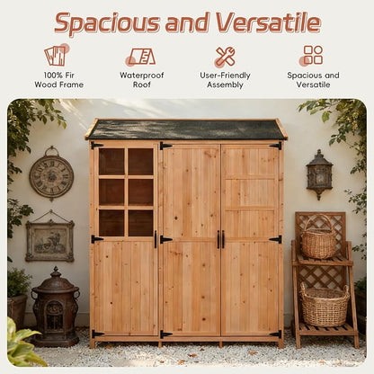 Merax Potting Bench with Waterproof Roof, Patio Garden Shed with 3 Doors - Image 4