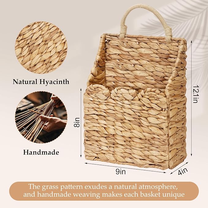 Wicker Hanging Baskets Scalloped Wall Baskets Decor Handmade Woven Hanging - Image 5