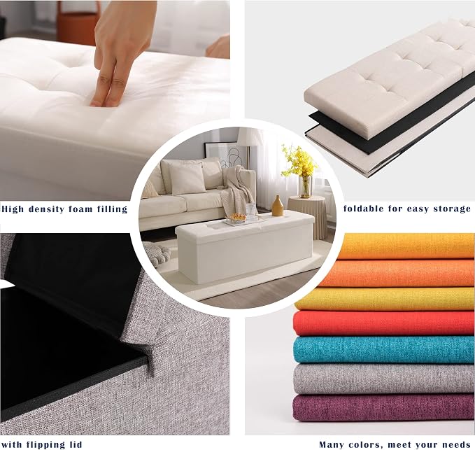 Storage Ottoman Bench Foldable Seat Footrest End of Bed Ottoman - Image 7