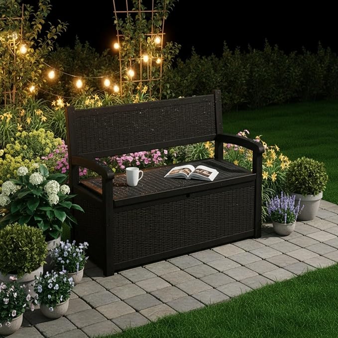80 Gallon Outdoor Storage Bench, Waterproof Patio Deck Box by Unknown