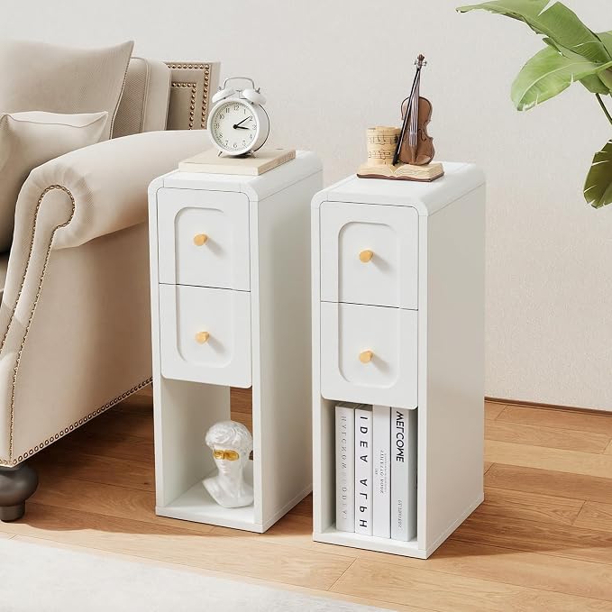 Small Nightstand Set of 2, Wooden Narrow Nightstands - Image 9