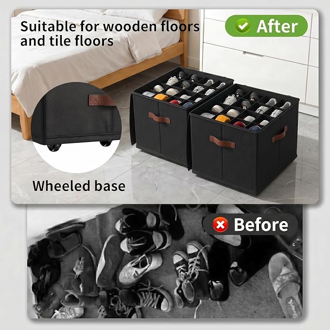 EE-RoomWorld 2 Pack rolling shoe rack on wheels, No Assemble Required shoe - Image 2