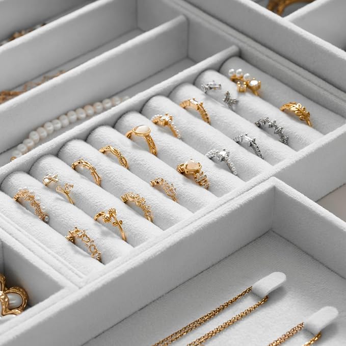 Velvet Jewelry Drawer Organizer Trays – Large White Stackable Jewelry Storage - Image 4