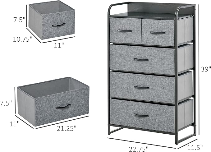 HOMCOM 5-Drawer Fabric Dresser Tower, 4-Tier Storage Organizer - Image 3
