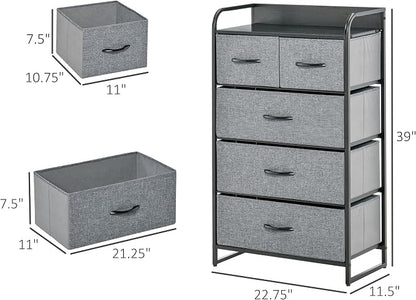 HOMCOM 5-Drawer Fabric Dresser Tower, 4-Tier Storage Organizer - Image 3