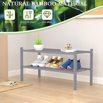 2 Tier Bamboo Shoe Rack for Closet Free Standing Wood Shoe Shelf for Entryway - Image 6