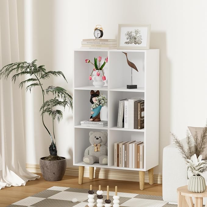 6 Cube Bookcase, Wooden Book Shelf Cube Storage Organizer - Image 2