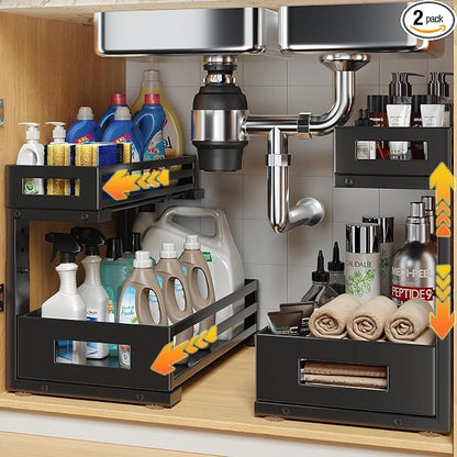 2-Pack Under Sink Organizer and Storage, 2-Tier L Shape Pull Out Cabinet by UnderSinkOrganizer