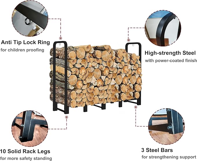 Firewood Rack Stand 6ft Heavy Duty Logs Carrier Holder - Image 3