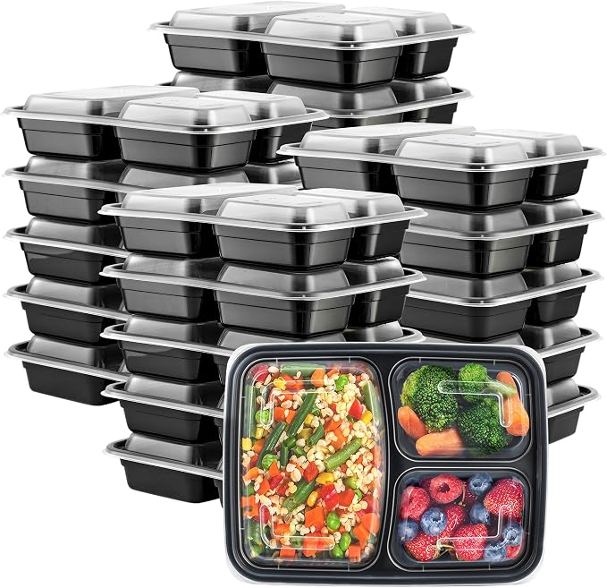 GUSTO 24 oz - 3 Compartment Meal Prep Containers by GUSTO