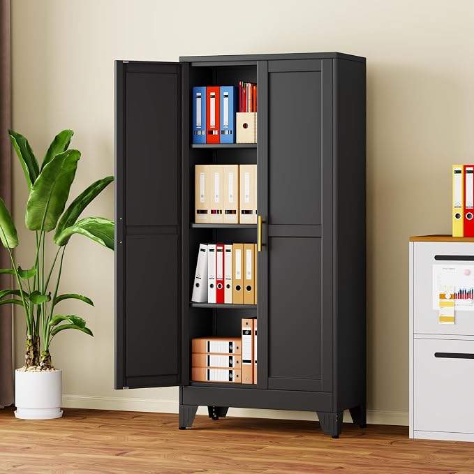 61" Black Metal Storage Cabinet - Image 2