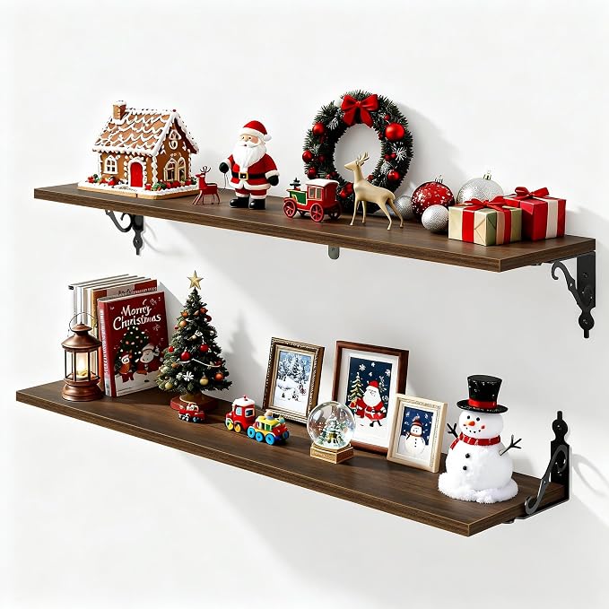 36 Inches Floating Shelves, Rustic Long Wall Shelves, 8 Inch Deep Book Shelf by FunMemories