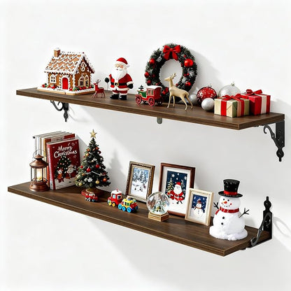 36 Inches Floating Shelves, Rustic Long Wall Shelves, 8 Inch Deep Book Shelf by FunMemories